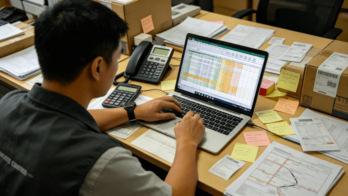 物流調度員對住 Excel、電話、紙張同便條做人手排車