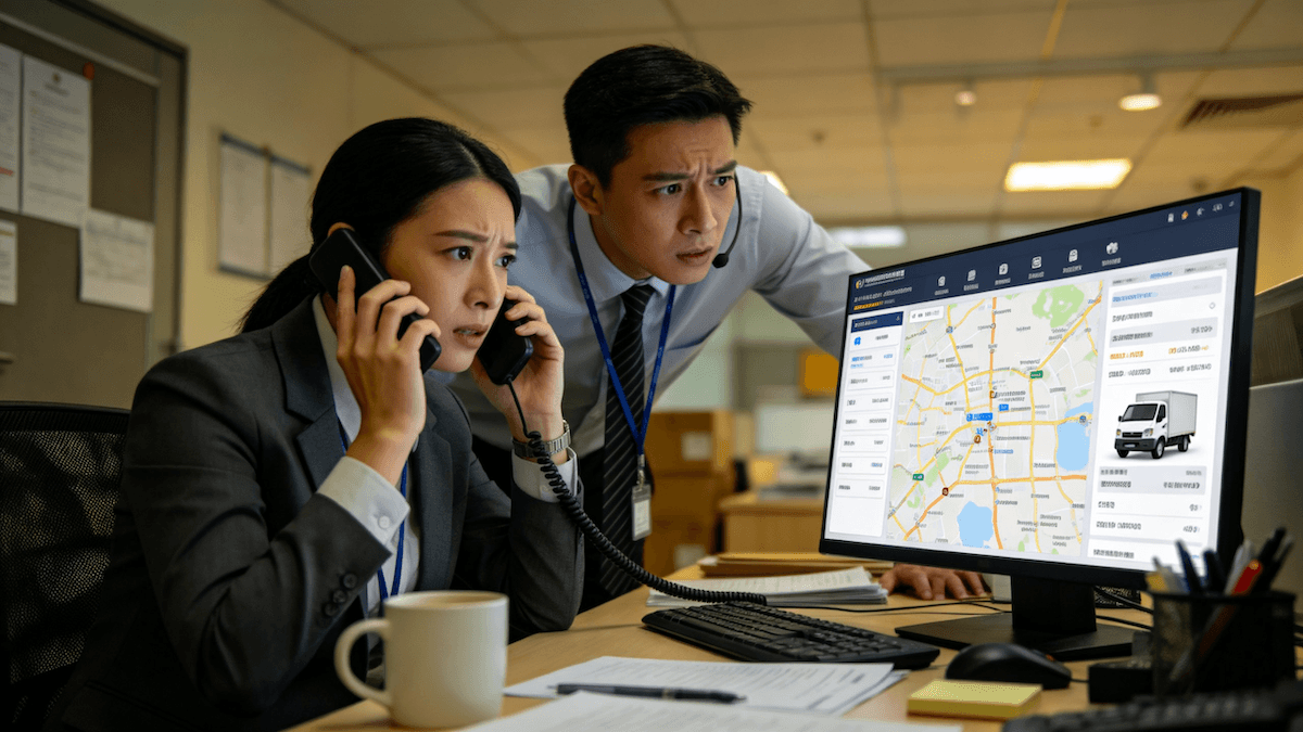 客服人員在辦公室內追蹤送貨車位置和 ETA 的場景
