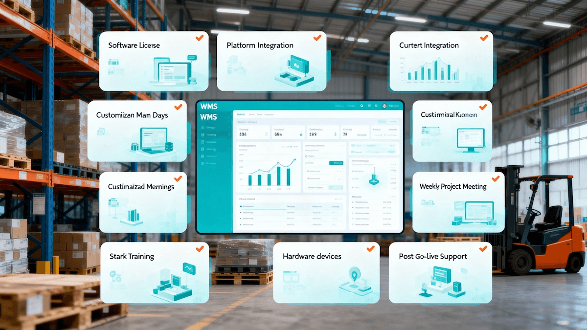 WMS 導入隱藏成本冰山圖，展示 license 以外的對接、開發、培訓與支援成本