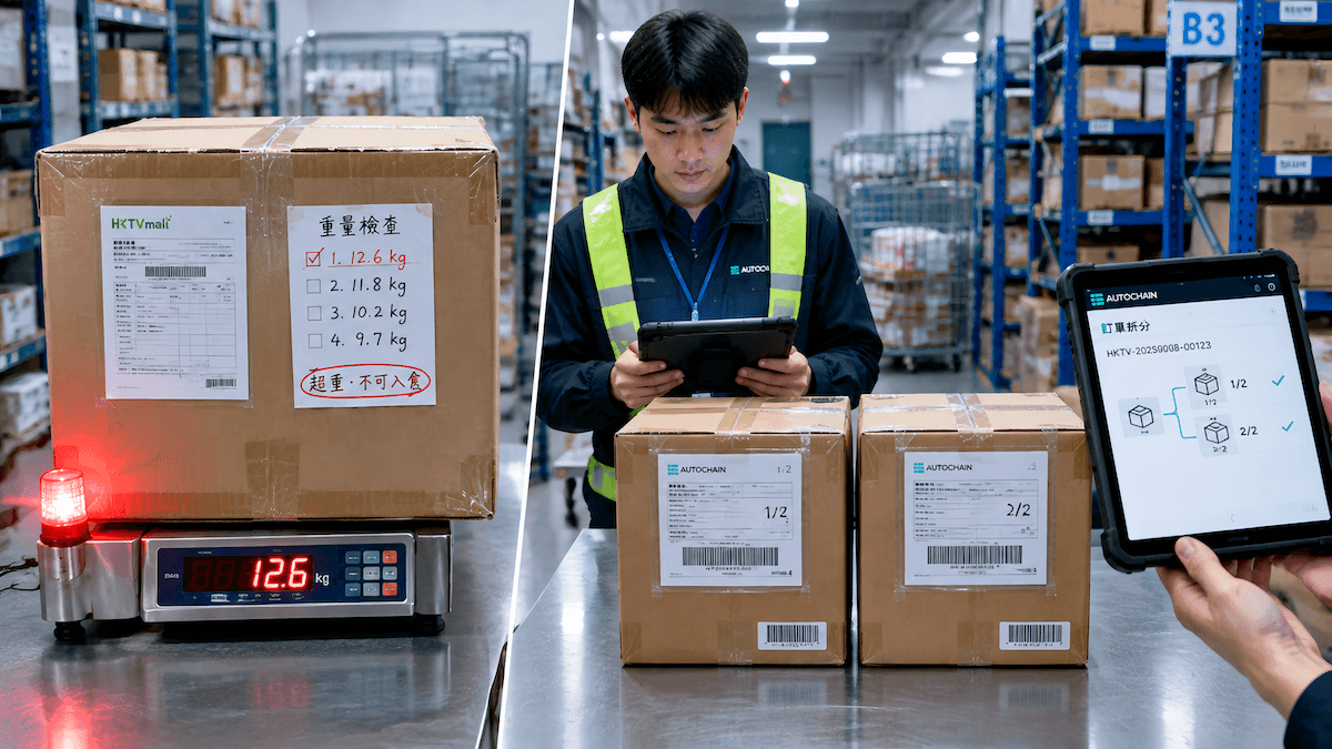 HKTVmall 超重貨箱同已分拆成兩張運單的包裝對比
